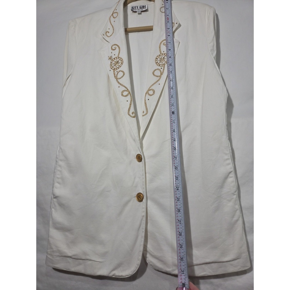 90s City Girl Sport Blazer Gold Embroidery Trim Sz 12 Nautical Coastal Grandma - Picture 11 of 12